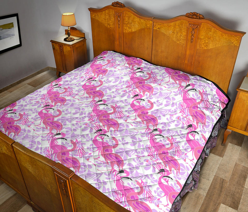 Pink Flamingo Flower Pattern Premium Quilt