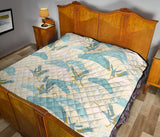Bonsai Bamboo Stork Japanese Pattern Cream Theme Premium Quilt