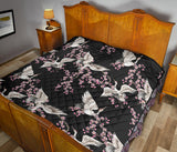 Japanese Crane Pink Sakura Pattern Premium Quilt
