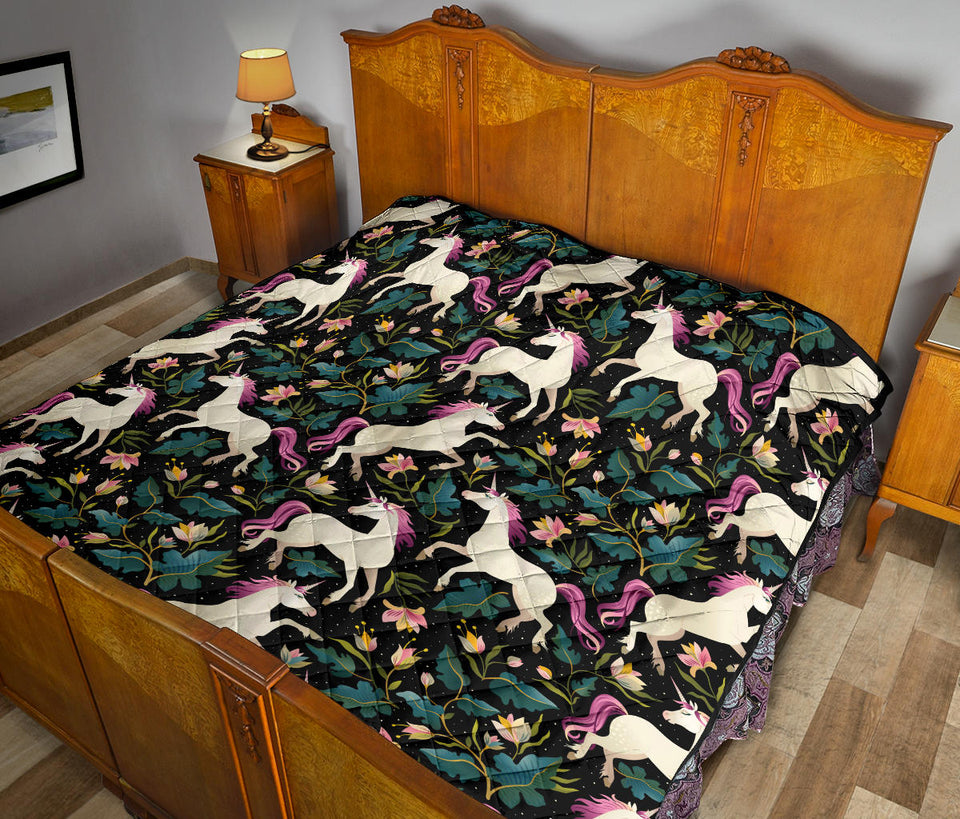 Unicorns Forest Background Premium Quilt