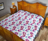 Purple Seahorse Blue Coral Pattern Premium Quilt
