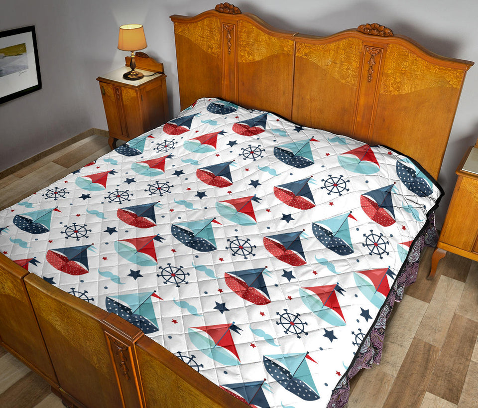 Cute Color Paper Sailboat Pattern Premium Quilt