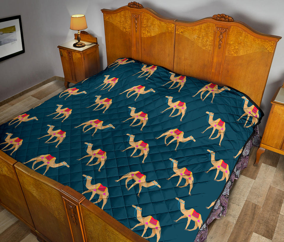 Camel Pattern Blue Blackground Premium Quilt