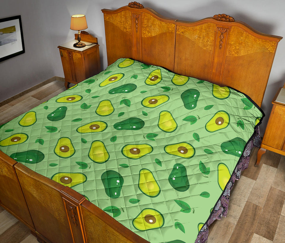 Avocado Pattern Green Background Premium Quilt