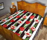 Red And White Tulips Pattern Premium Quilt
