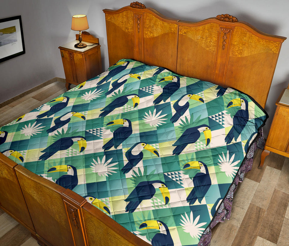 Toucan Tropical Leaves Design Pattern  Premium Quilt