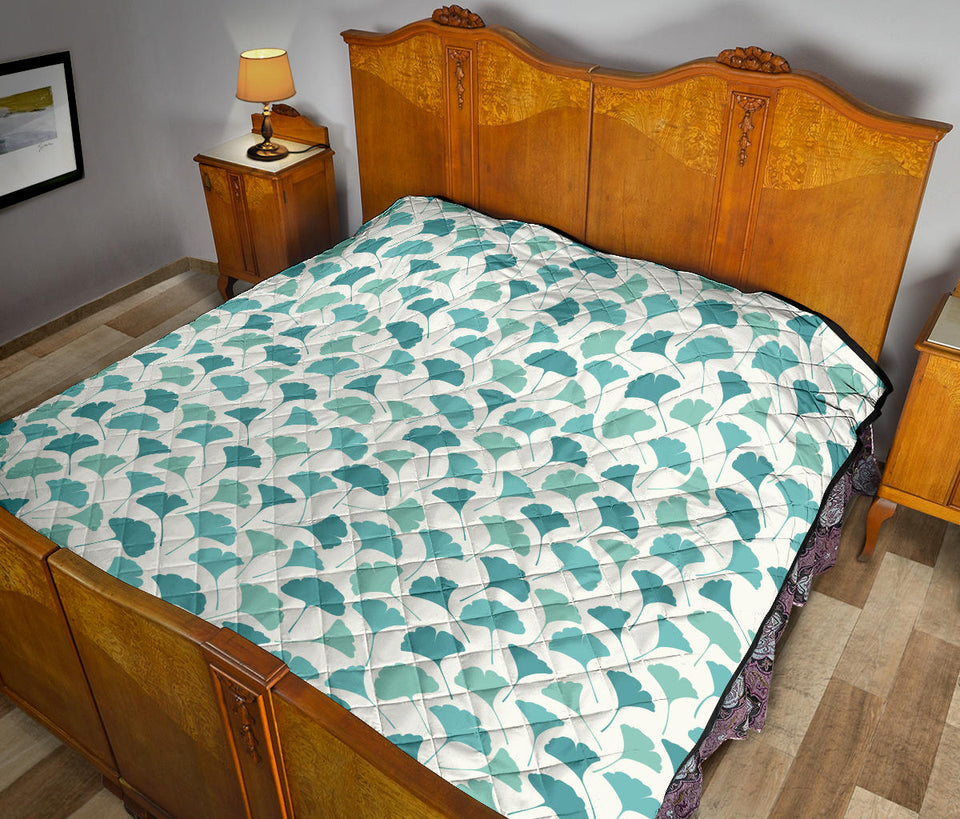 Green Ginkgo Leaves Pattern Premium Quilt