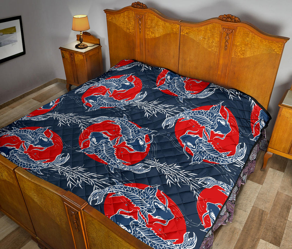 Koi Fish Carp Fishs Hand Drawn Japanese Art Premium Quilt