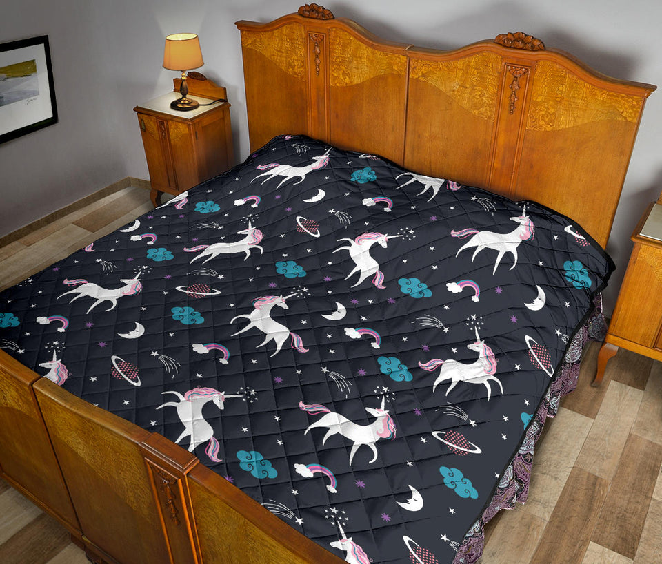 Unicorn Rainbows Moon Clound Star Pattern Premium Quilt