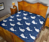 Cute White Baby Sea Lion Seal Pattern Premium Quilt
