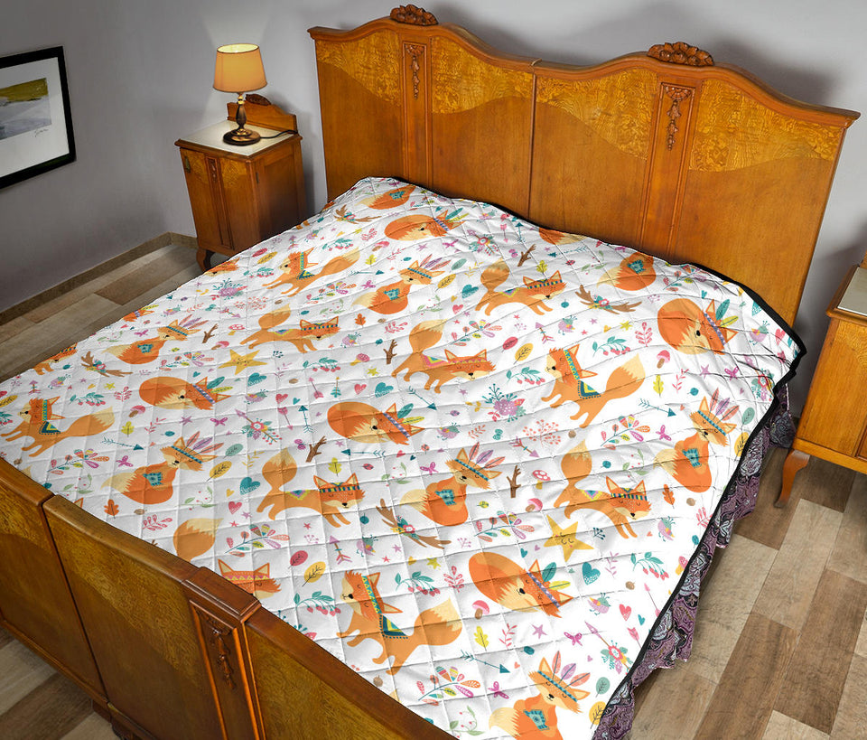 Cute Tribal Fox Pattern Premium Quilt