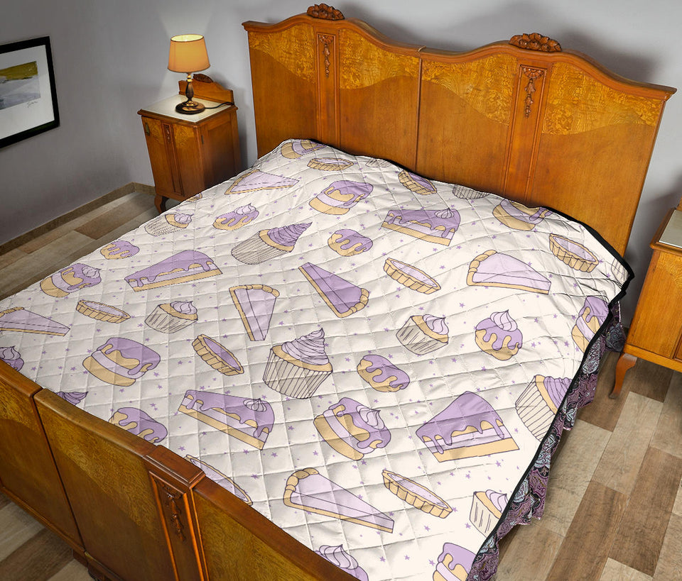 Cakes Pies Tarts Muffins And Eclairs Purple Blueberry Topping Pattern Premium Quilt