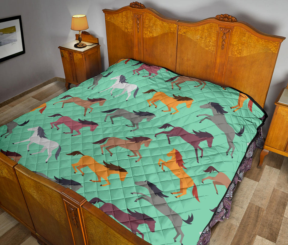 Colorful Horses Pattern Premium Quilt