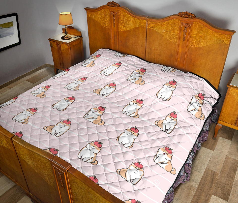 Cute Shiba Inu Dog Apple Pattern Premium Quilt