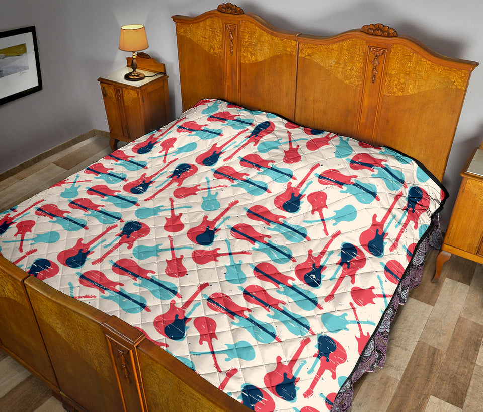 Red Blue Guitar Pattern Premium Quilt
