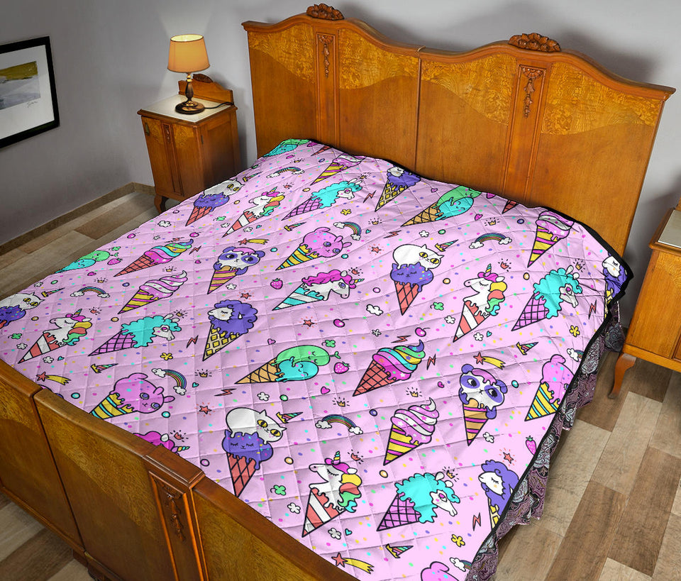 Cute Ice Cream Cone Animal Pattern Premium Quilt