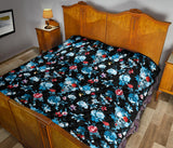 Skull Flower Roses Leave Pattern Premium Quilt