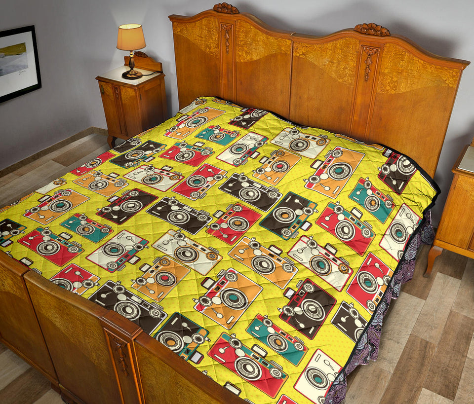 Camera Pattern Print Design 02 Premium Quilt