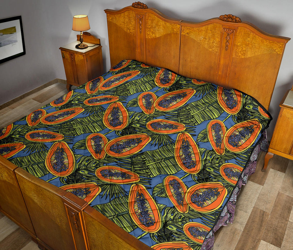 Colorful Papaya Tropical Leaves Premium Quilt