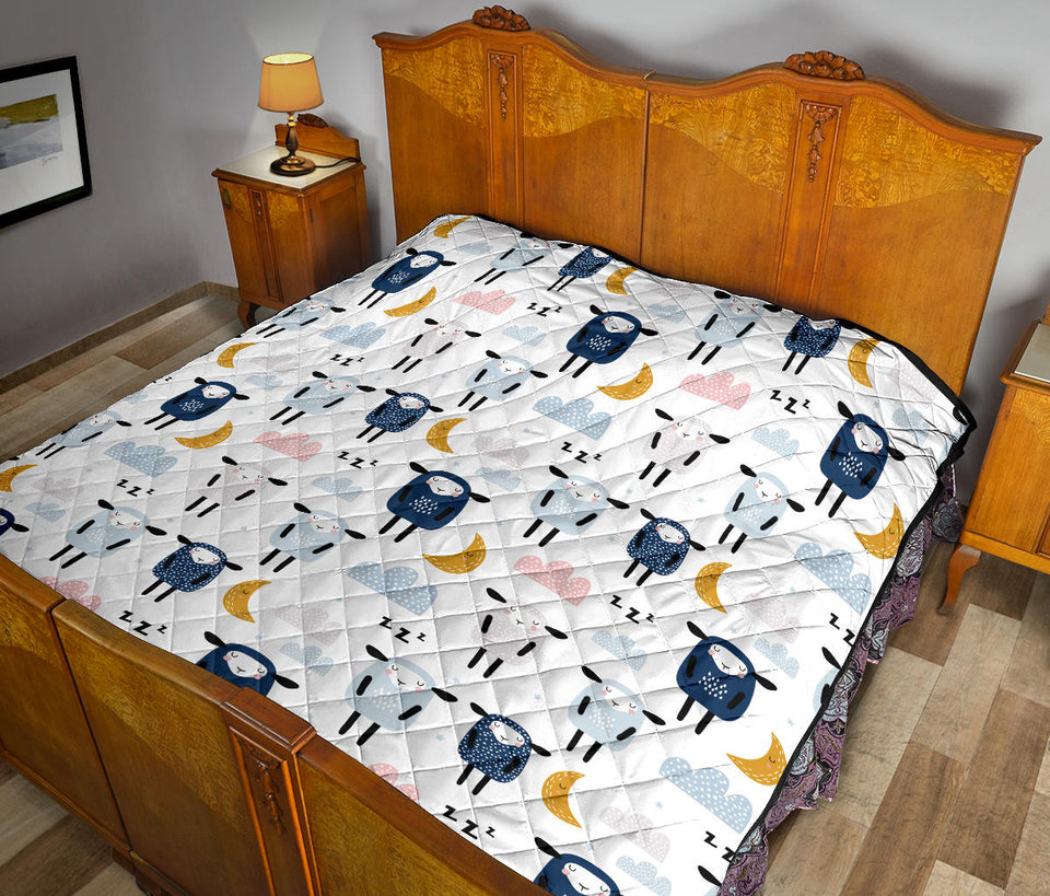 Cute Sleeping Sheep Moon Cloud Pattern Premium Quilt