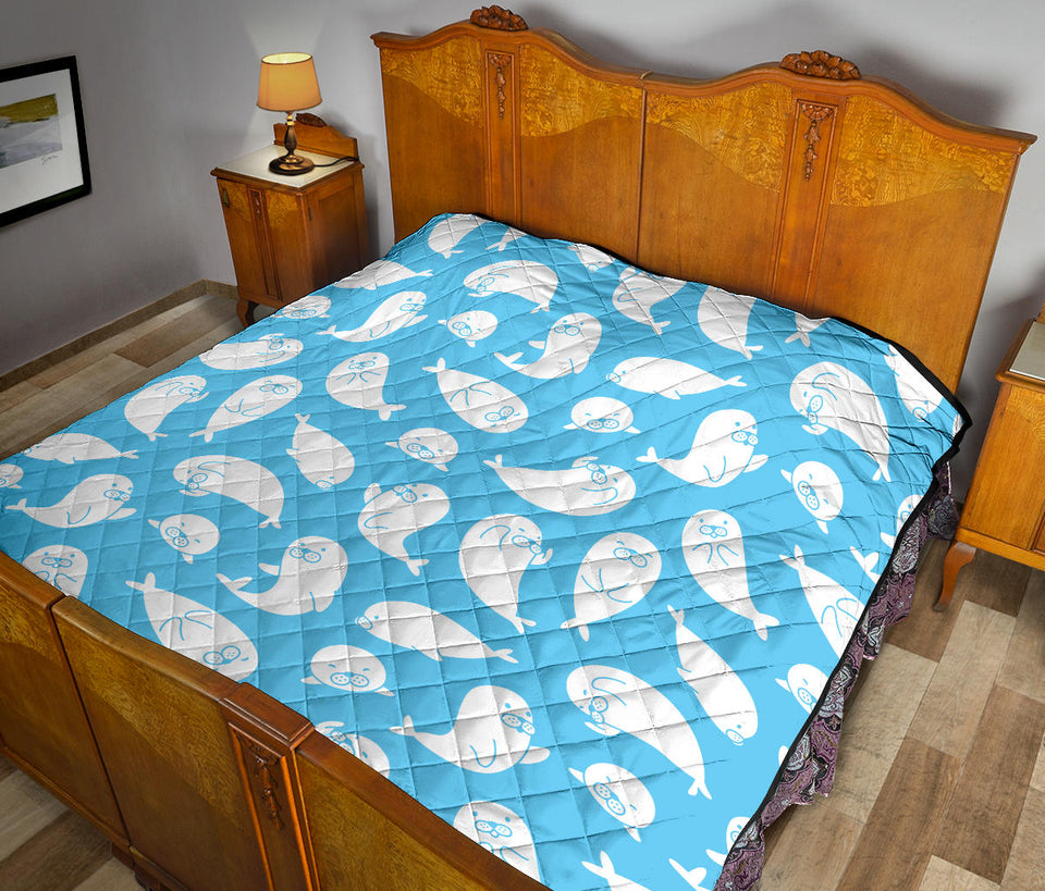 Cute White Sea Lion Seals Pattern Premium Quilt