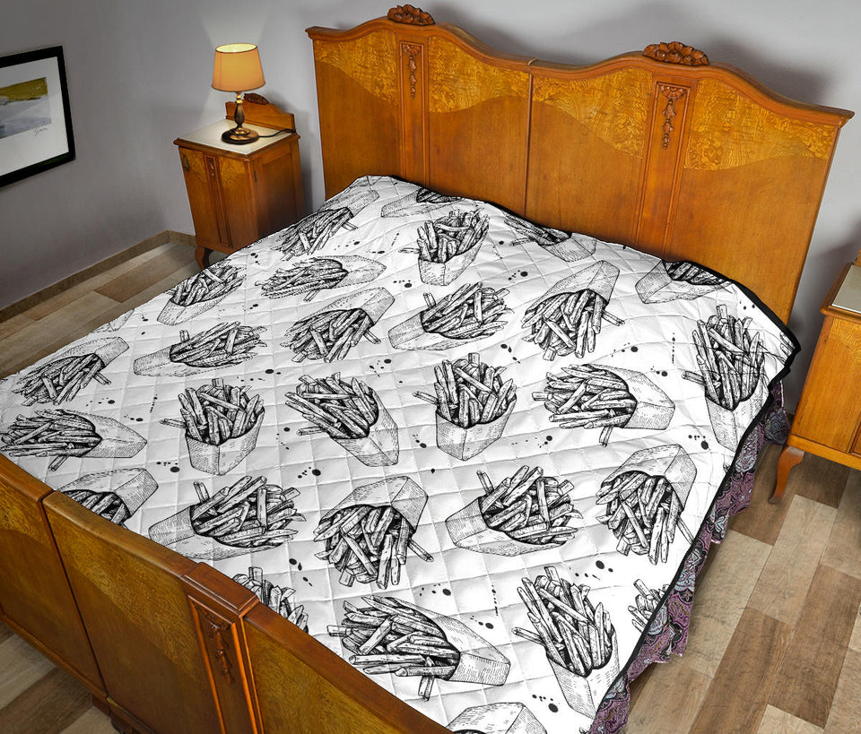 Hand Drawn French Fries Pattern Premium Quilt