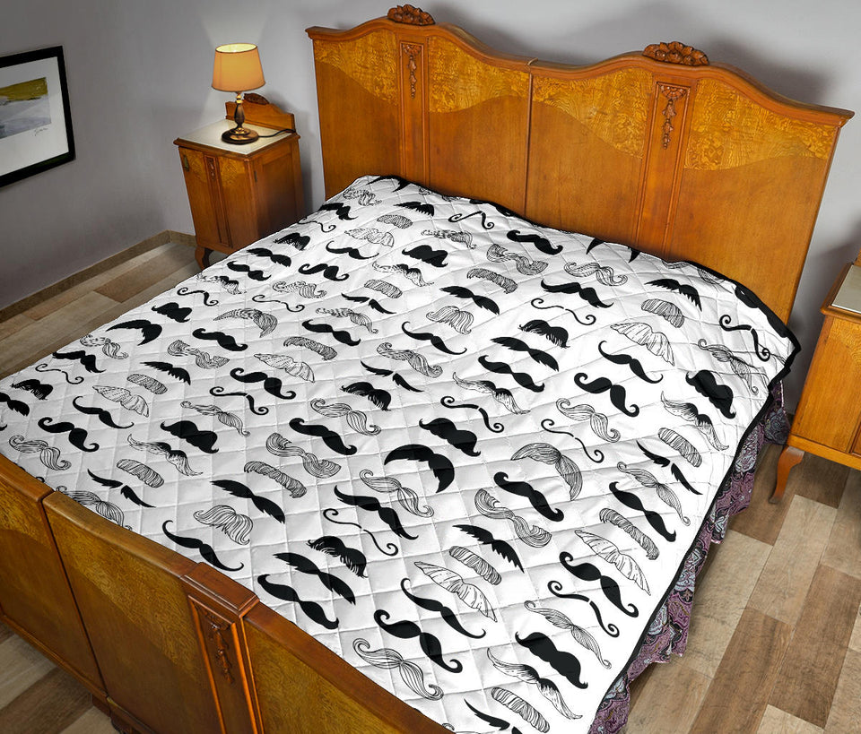 Mustache Beard Pattern Print Design 04 Premium Quilt