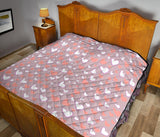 Coral White Heart Pattern Premium Quilt