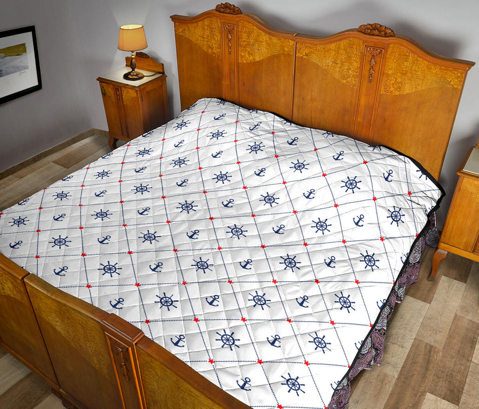 Anchor Rudder Nautical Design Pattern Premium Quilt.