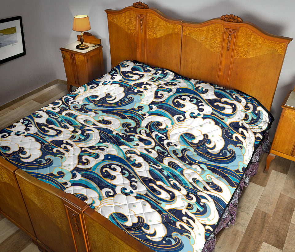 Japanese Wave Pattern Premium Quilt