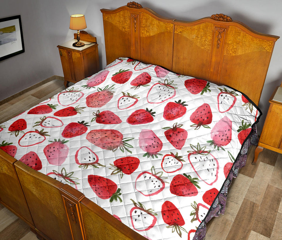 Watercolor Hand Drawn Beautiful Strawberry Pattern Premium Quilt