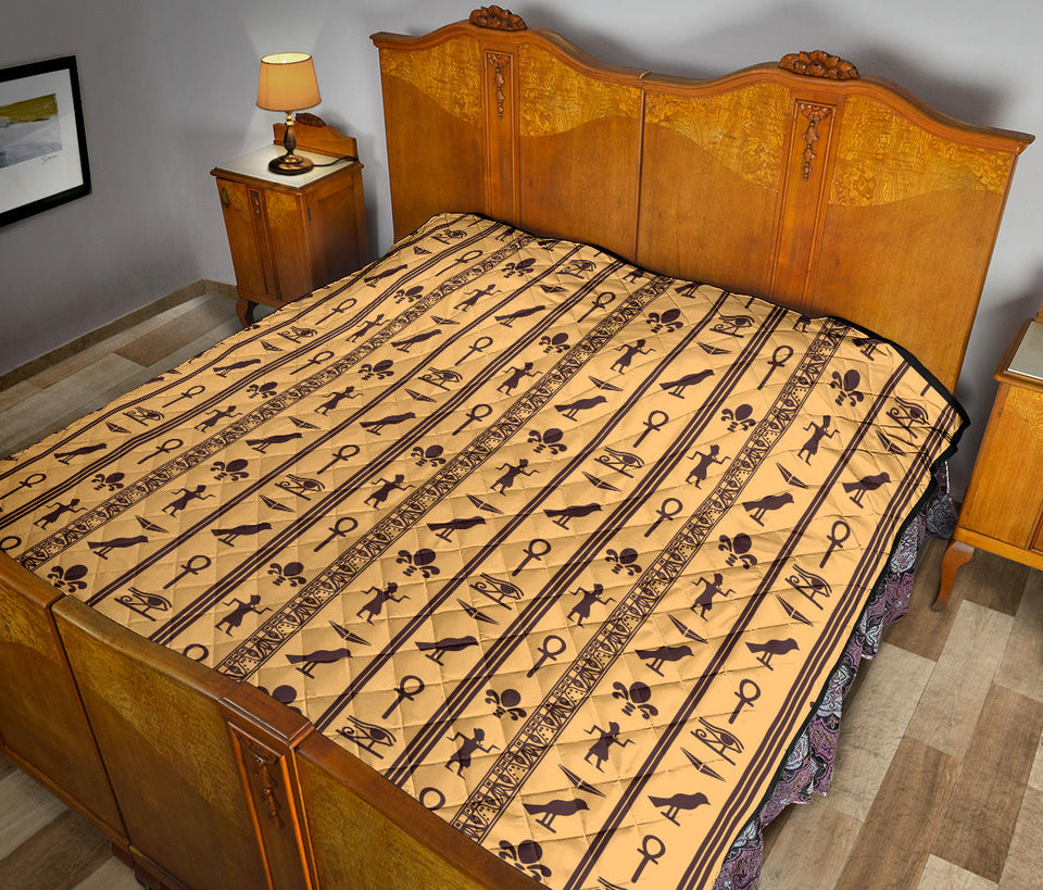 Egypt Hieroglyphics Pattern Print Design 02 Premium Quilt