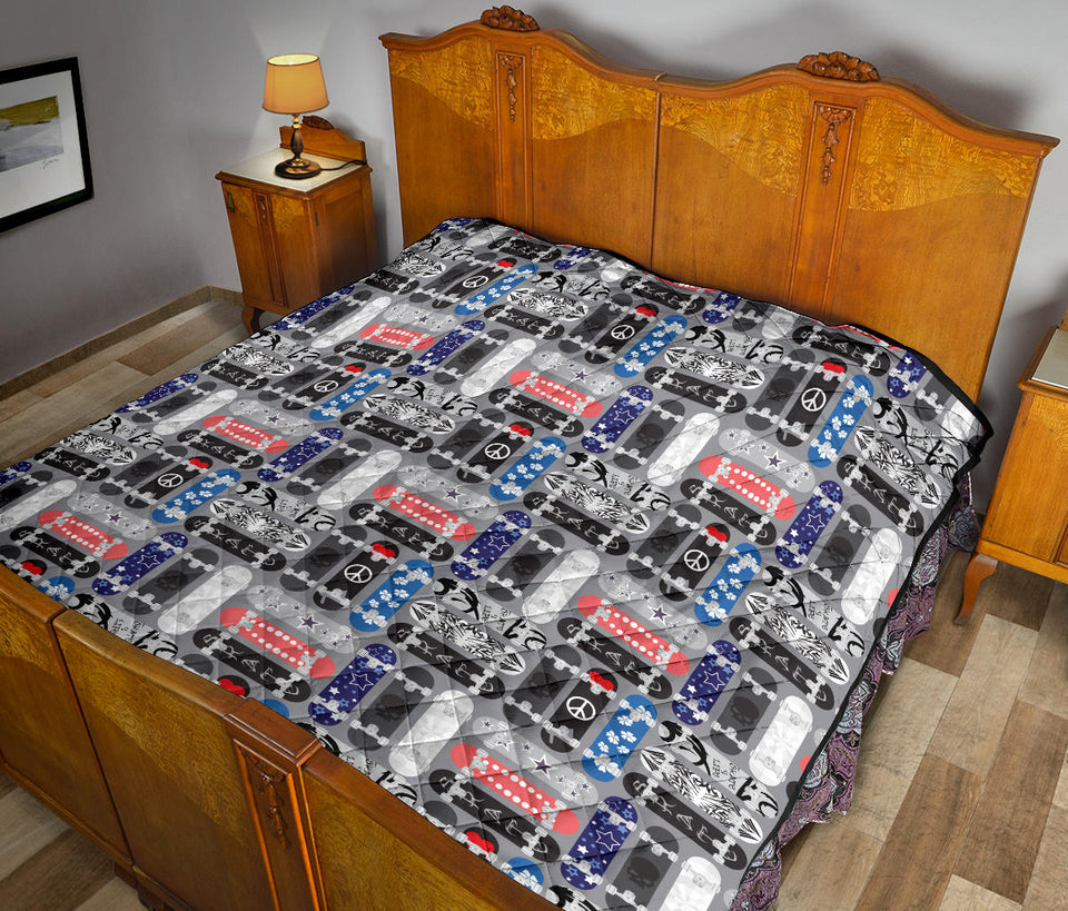 Skate Board Pattern Print Design 04 Premium Quilt