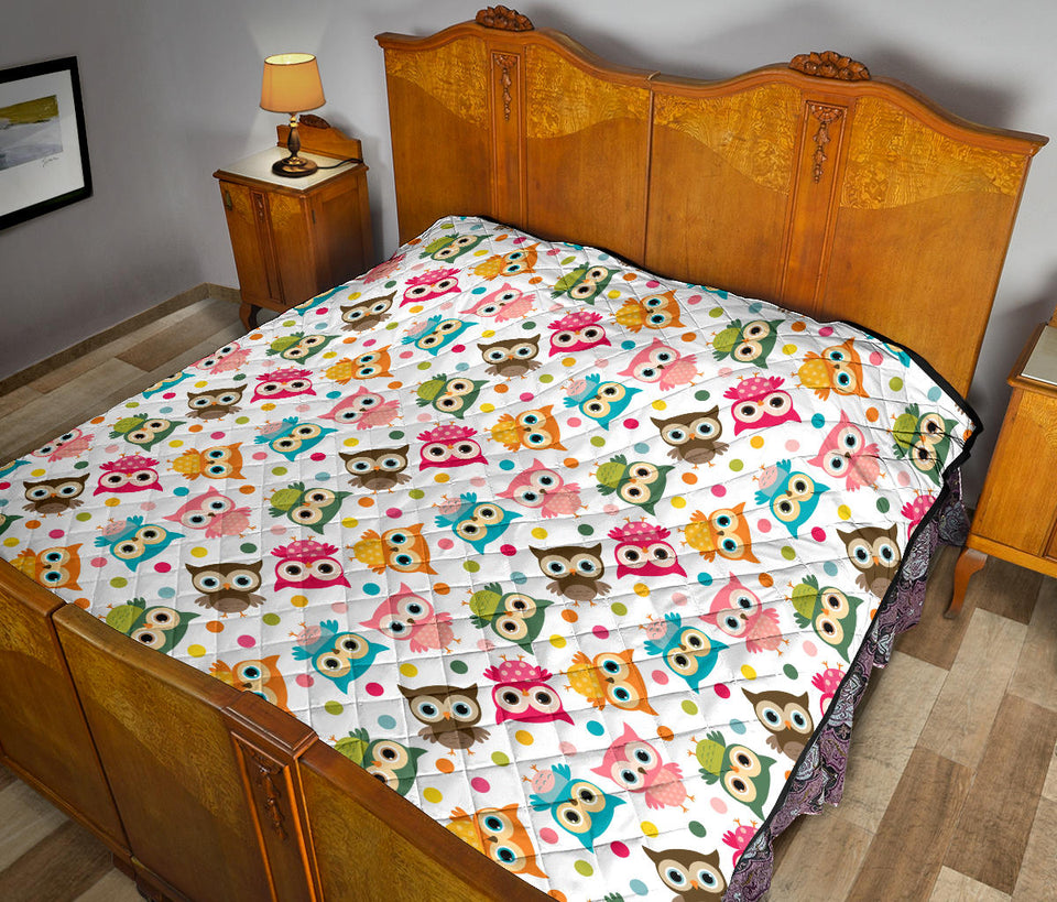 Color Cute Owl Pattern Premium Quilt