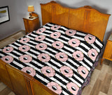 Donuts Pink Icing Striped Pattern Premium Quilt