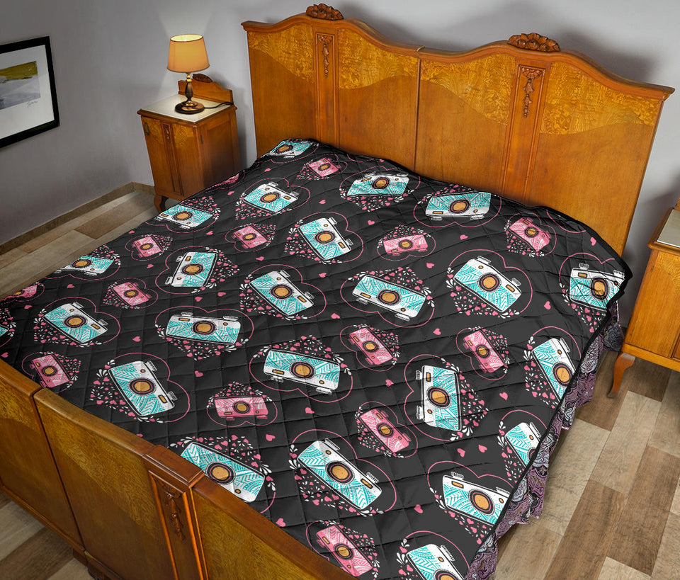 Camera Pattern Print Design 04 Premium Quilt