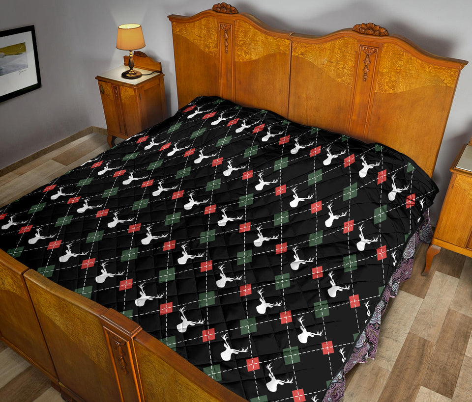Deer Christmas New Year Pattern Argyle Premium Quilt.