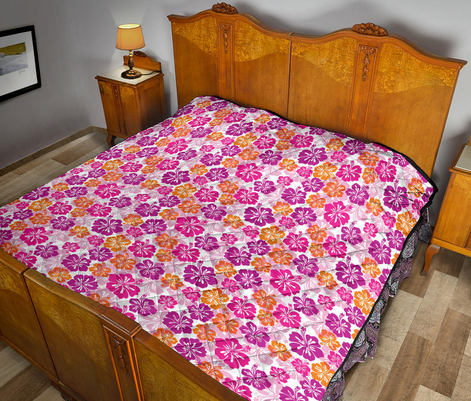 Hibiscus Pattern Print Design 01 Premium Quilt