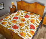 Maple Leaf Oak Leaf Acorns Beige Striped Background Premium Quilt