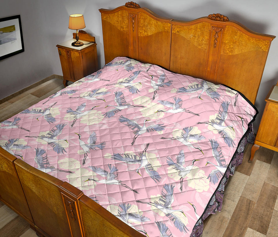 Japanese Crane Rose Pattern Premium Quilt