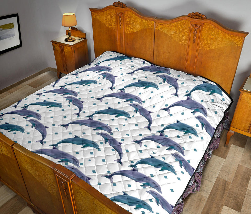 Dolphins Pattern Dotted Background Premium Quilt