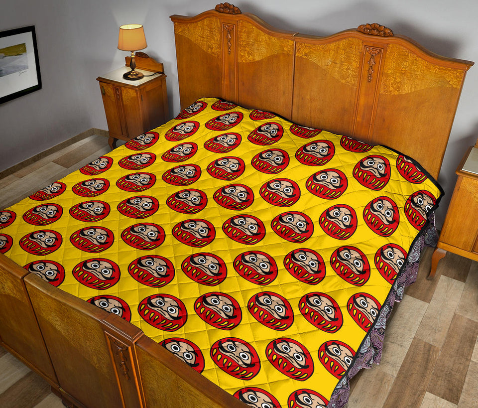 Daruma Japanese Wooden Doll Yellow Background Premium Quilt