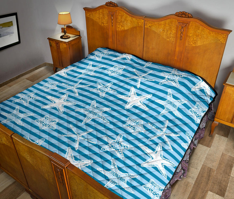 Starfish Blue Blackground Premium Quilt