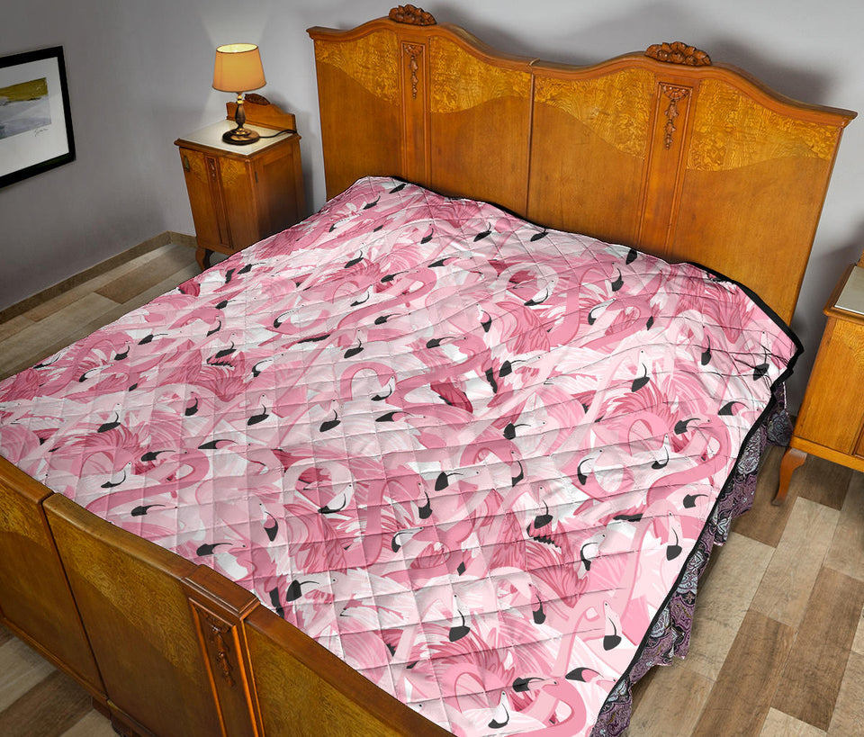 Pink Flamingos Pattern Background Premium Quilt