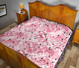 Pink Flamingos Pattern Background Premium Quilt