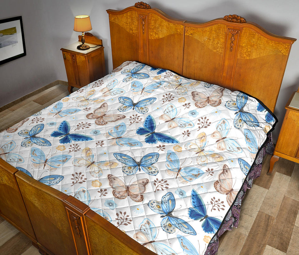 Blue Butterfly Pattern Premium Quilt