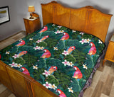 Parrot Palm Tree Leaves Flower Hibiscus Pattern Premium Quilt