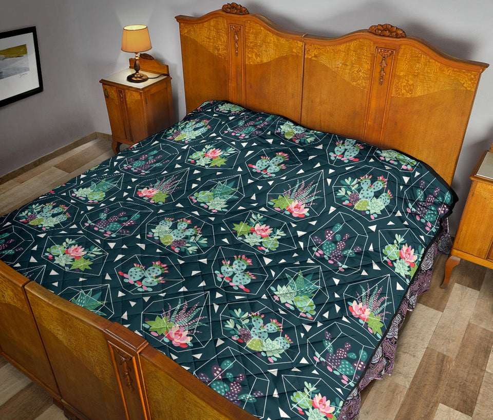 Cactus Glass Terrarium Pattern Premium Quilt