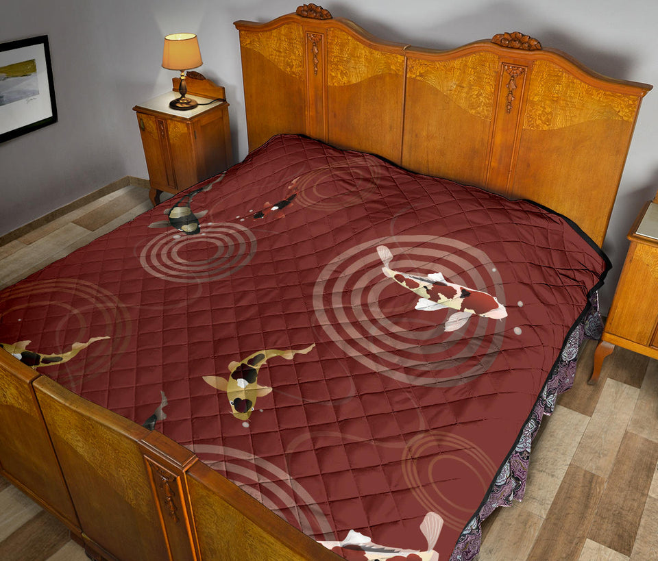 Koi Fish Carp Fish Red Background Premium Quilt