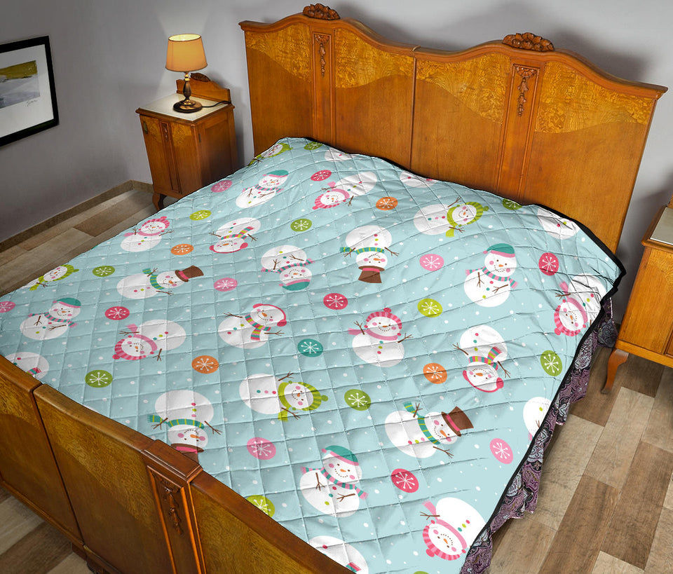Cute Snowman Snowflake Pattern Premium Quilt